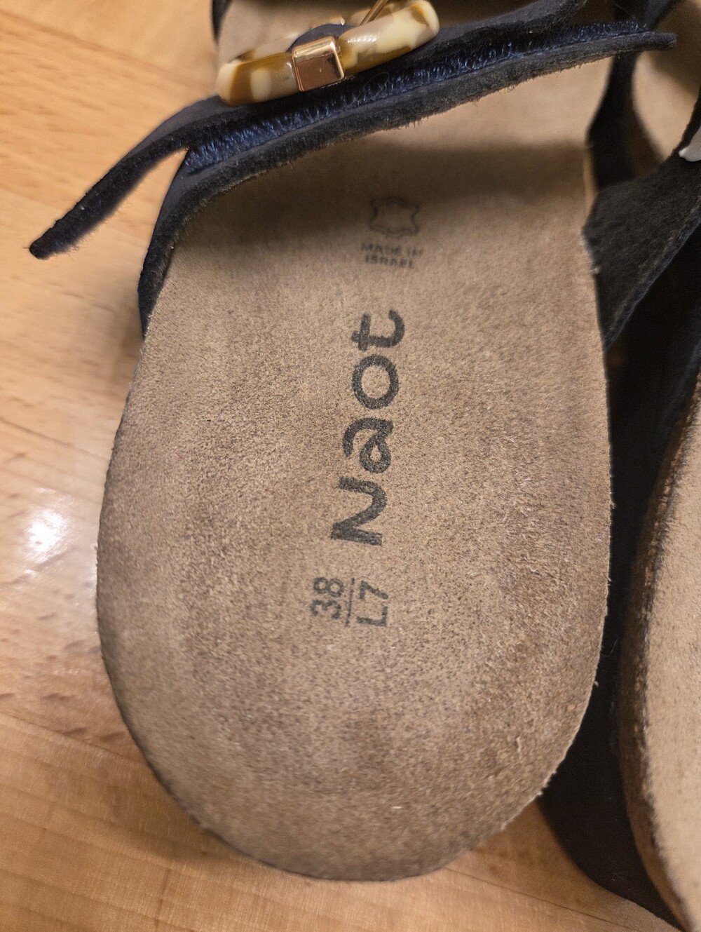 Naot Anabel Slide Sandals Navy Nubuck Tortoise Shell Buckle Womens Sz EU 38 US 7 - Picture 6 of 11
